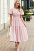 Puff Sleeve Pleated High Waist Flowy Long Dress
